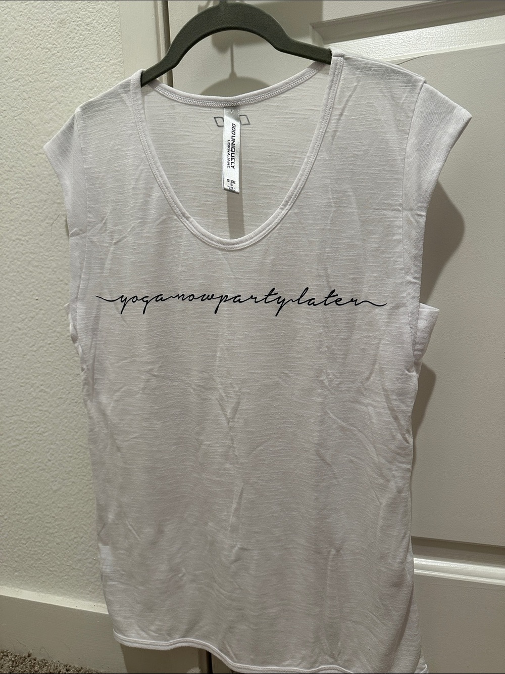 ‘Yoga Now Party Later’ - White Sleeveless Women’s Top - Lorna Jane